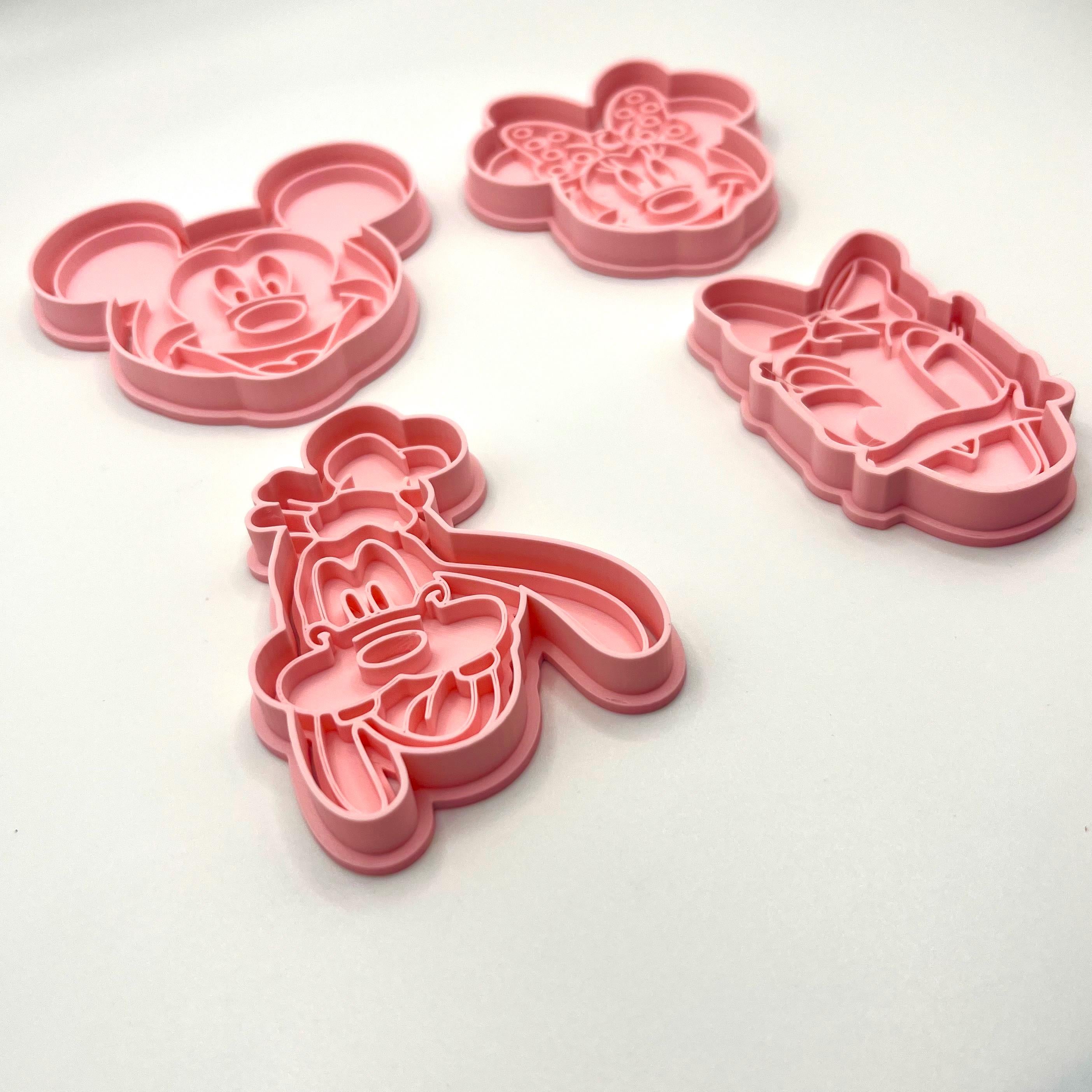 持ち手付き漫画ネズミバースデークッキー型 | 粘土フォンダンエンボス加工用型4点セット