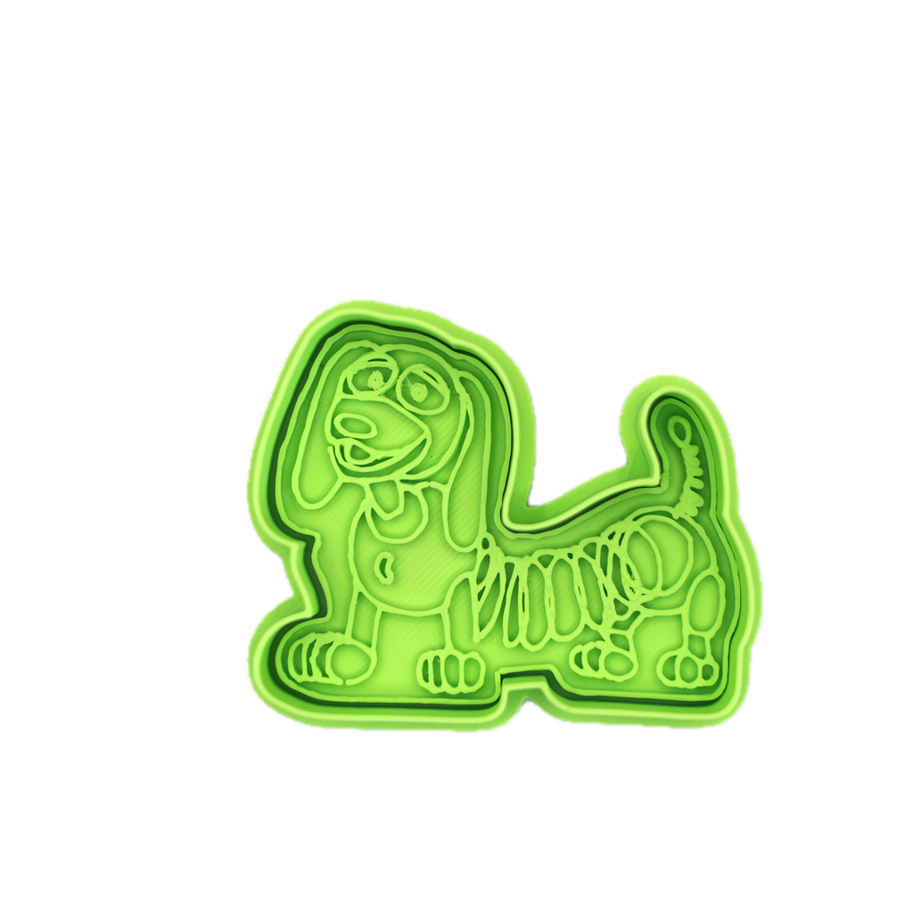 スリンキードッグのクッキー型＆フォンダンスタンプ（ハンドル付き） – 漫画のおもちゃパーティー誕生日ベーキング