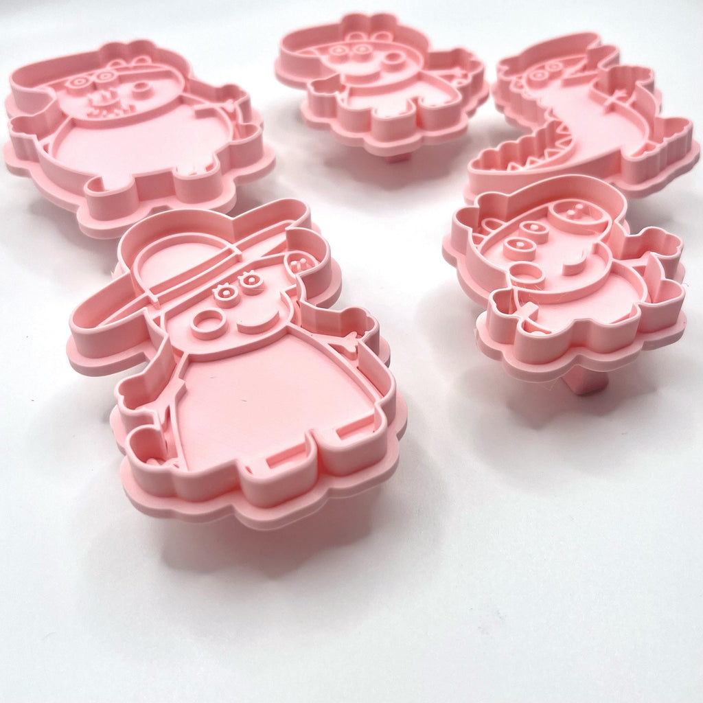 漫画風農場の豚の誕生日クッキー型 – 持ち手付き動物パーティー用フォンダンスタンプ