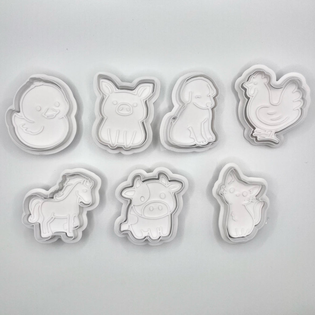 農場動物クッキー型＆フォンダン型抜き｜持ち手付き7点セット