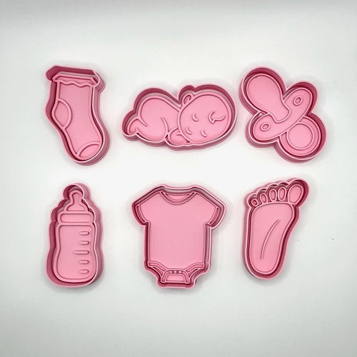 Baby Shower Cookie Cutters & Fondant Stamp Set with Handles | Newborn Baking Set