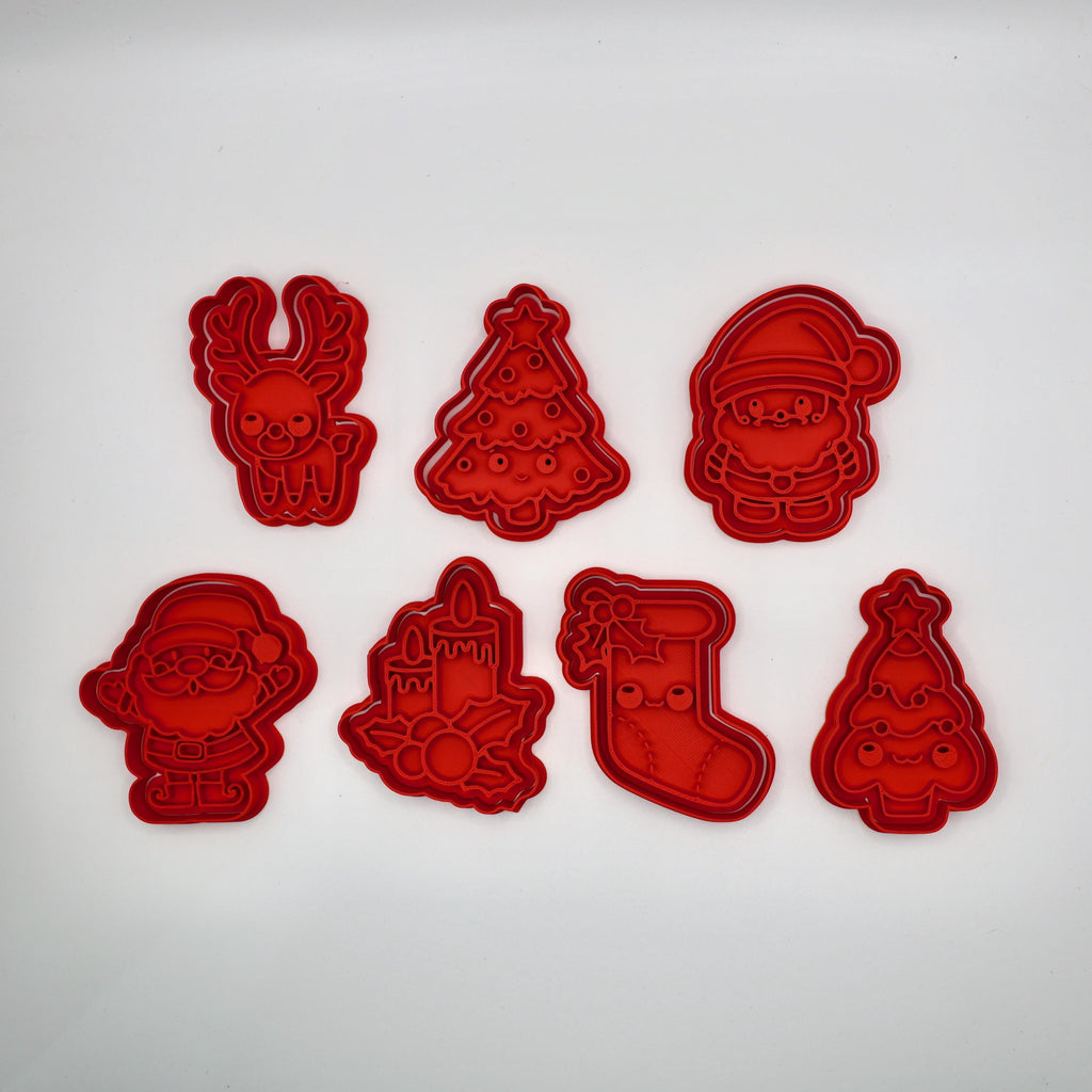 Kawaii Christmas Cookie Cutter Set With Handles | 7 Piece Holiday Baking Collection