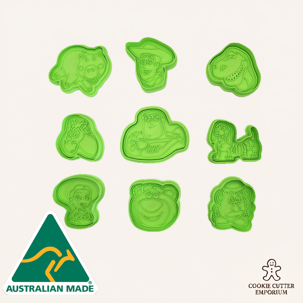 カウボーイ＆スペースヒーローのクッキー型セット - 持ち手付き漫画おもちゃパーティー用フォンダン型スタンプ9点セット