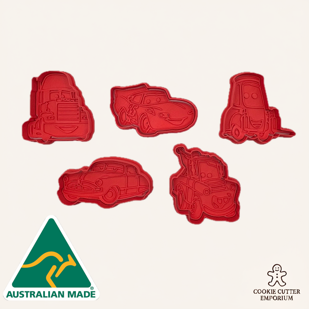 Racing Vehicles Cookie Cutter & Fondant Stamp Sets - 5 Piece Bundle