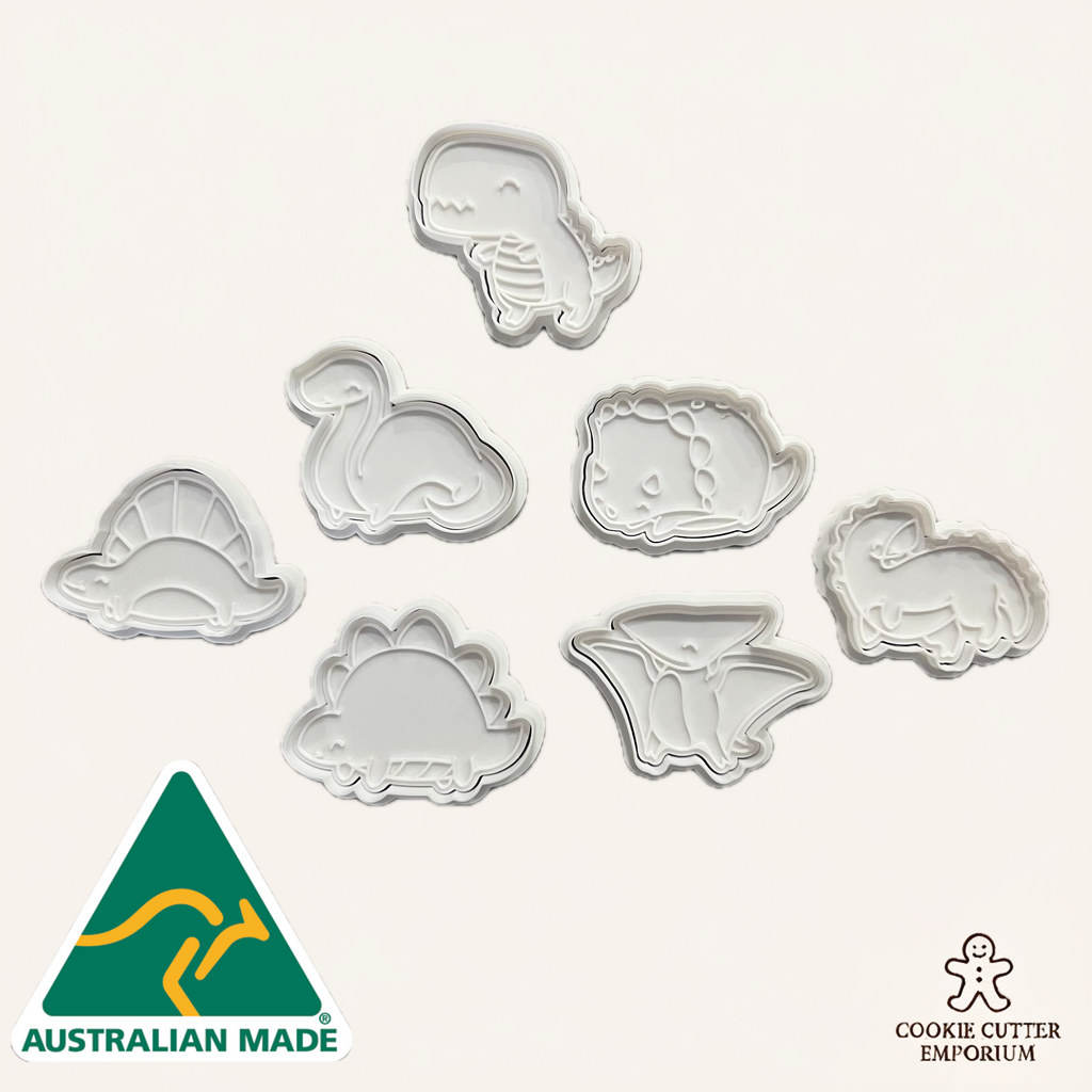 Dinosaur Cookie Cutter & Fondant Stamp Sets - 7 Piece Bundle