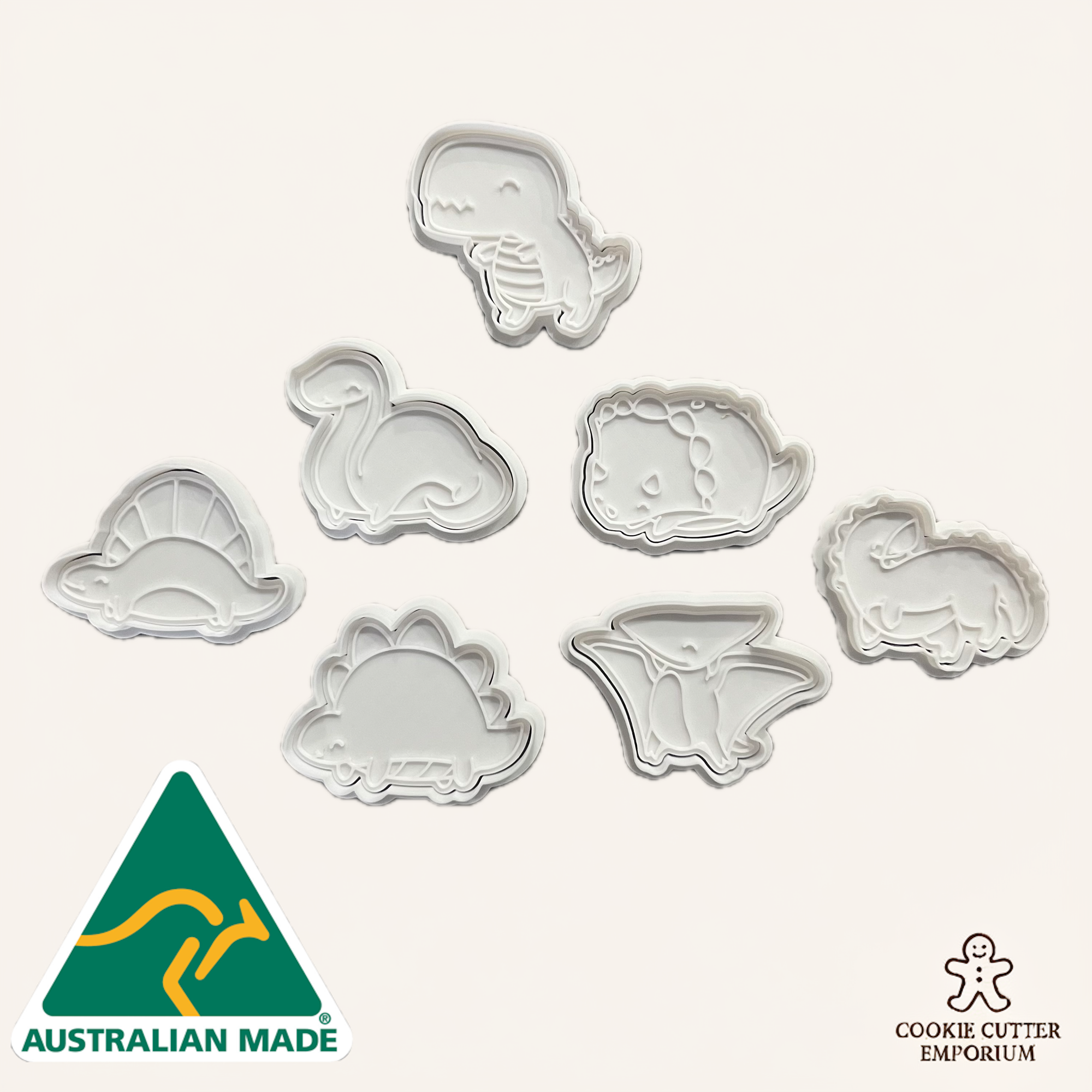 Dinosaur Cookie Cutter & Fondant Stamp Sets - 7 Piece Bundle