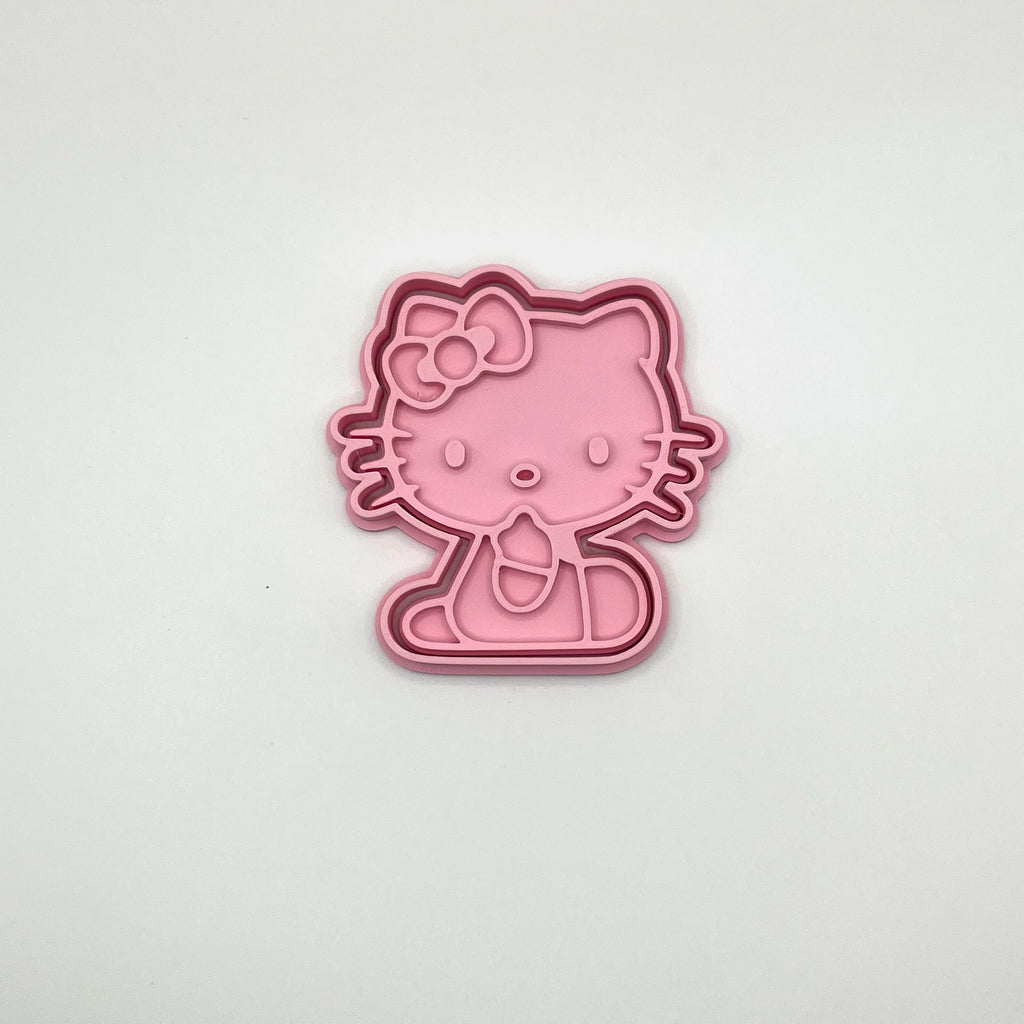 かわいい猫の誕生日クッキー型＆フォンダンスタンプ – 持ち手付きキティパーティーセット