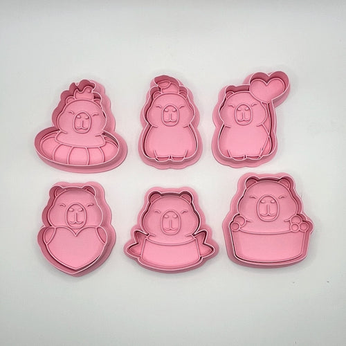 Capybara Cookie Cutter & Fondant Stamp Sets - 6 Piece Bundle