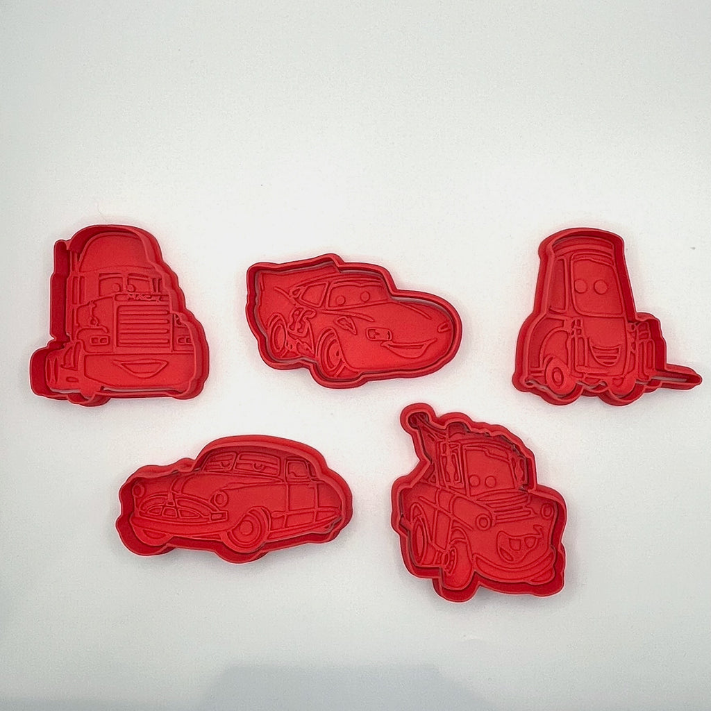 Racing Vehicles Cookie Cutter & Fondant Stamp Sets - 5 Piece Bundle