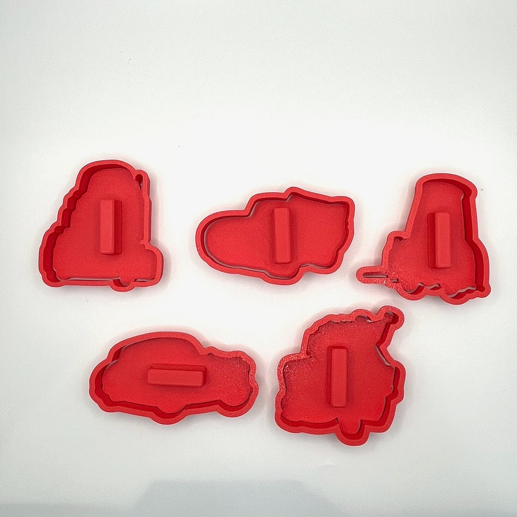 Racing Vehicles Cookie Cutter & Fondant Stamp Sets - 5 Piece Bundle