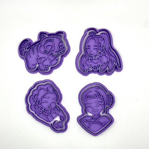 Anime Demon Hunter Birthday Cookie Cutters & Fondant Embossers – Girl Group Party Set With Handles