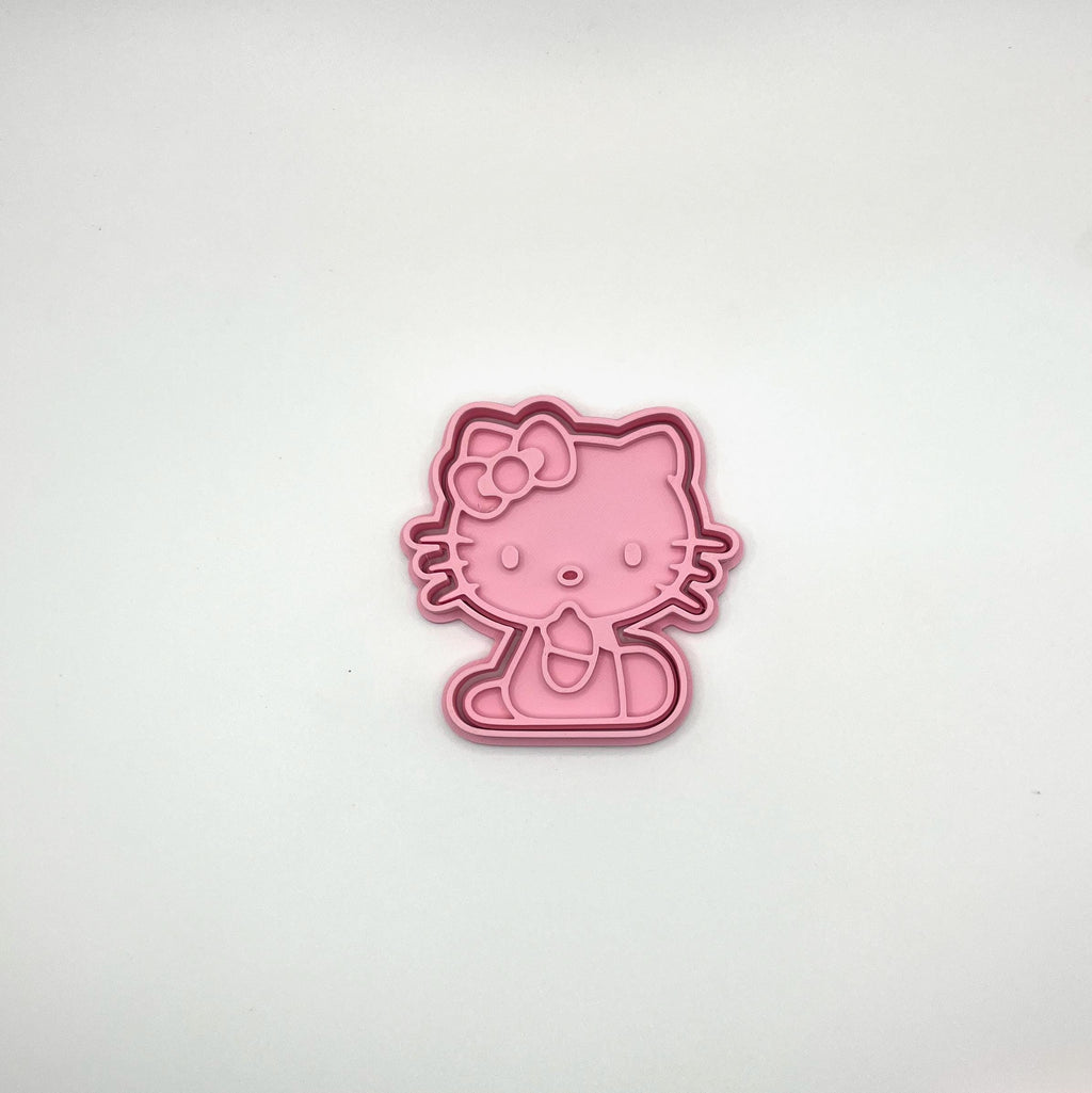 かわいい猫の誕生日クッキー型＆フォンダンスタンプ – 持ち手付きキティパーティーセット