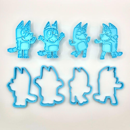Blue Dog Cookie Cutters & Fondant Embossers | 4 Piece Set With Handles