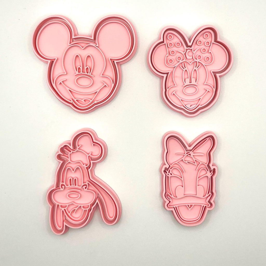 持ち手付き漫画ネズミバースデークッキー型 | 粘土フォンダンエンボス加工用型4点セット