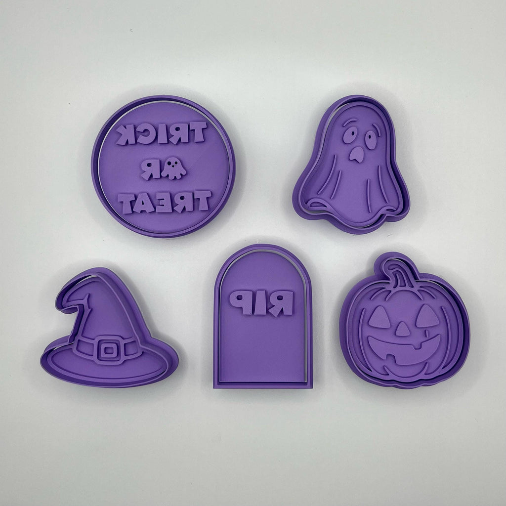 Halloween Cookie Cutters & Fondant Embossers | 5 Piece Set With Handles