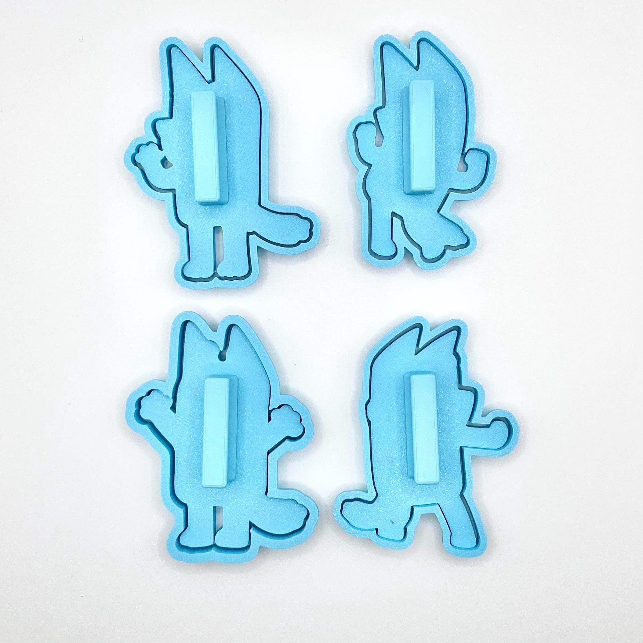 青い犬のクッキー型＆フォンダン型抜き｜ハンドル付き4点セット