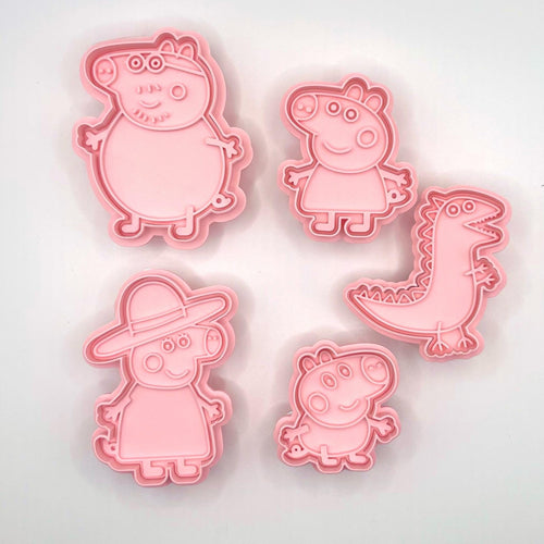 漫画風農場の豚の誕生日クッキー型 – 持ち手付き動物パーティー用フォンダンスタンプ